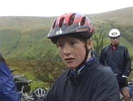Llewellyn, like all the riders today, remains remarkably cheerful despite the extremely unpleasant weather conditions at Sarn Helen